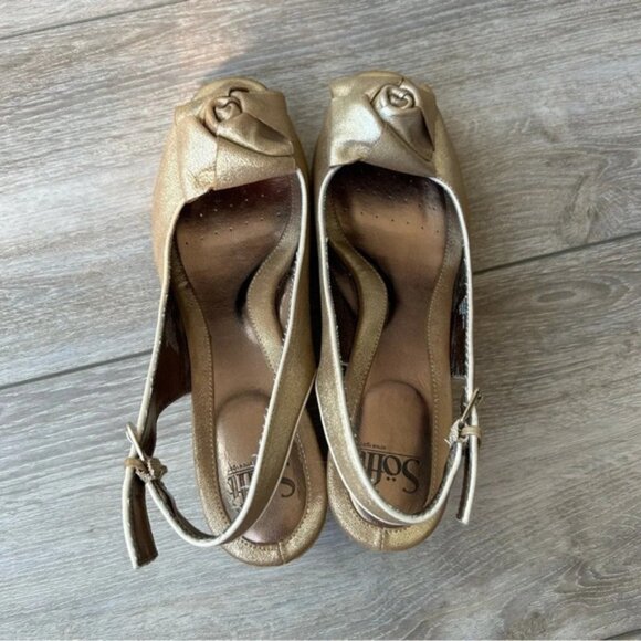 Sofft Gold Metallic Espadrilles Wedge Open Toe - Picture 5 of 16